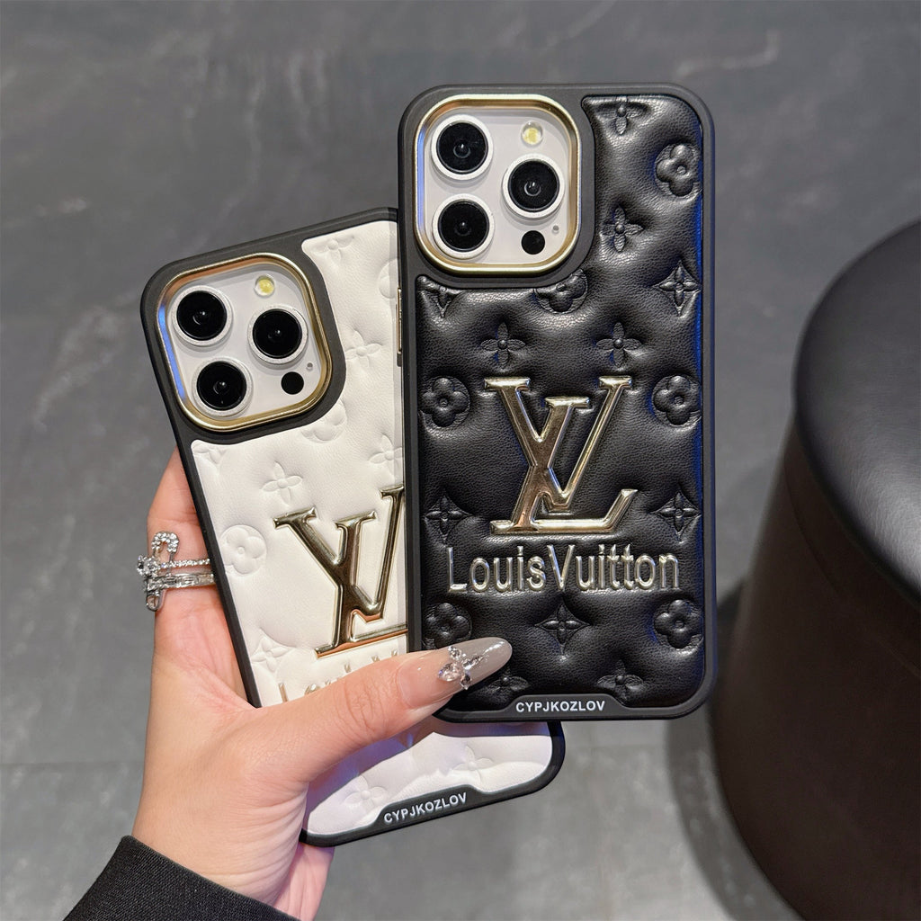 Finest Electroplated Classic Monogram Embossed Leather Apple iPhone Case