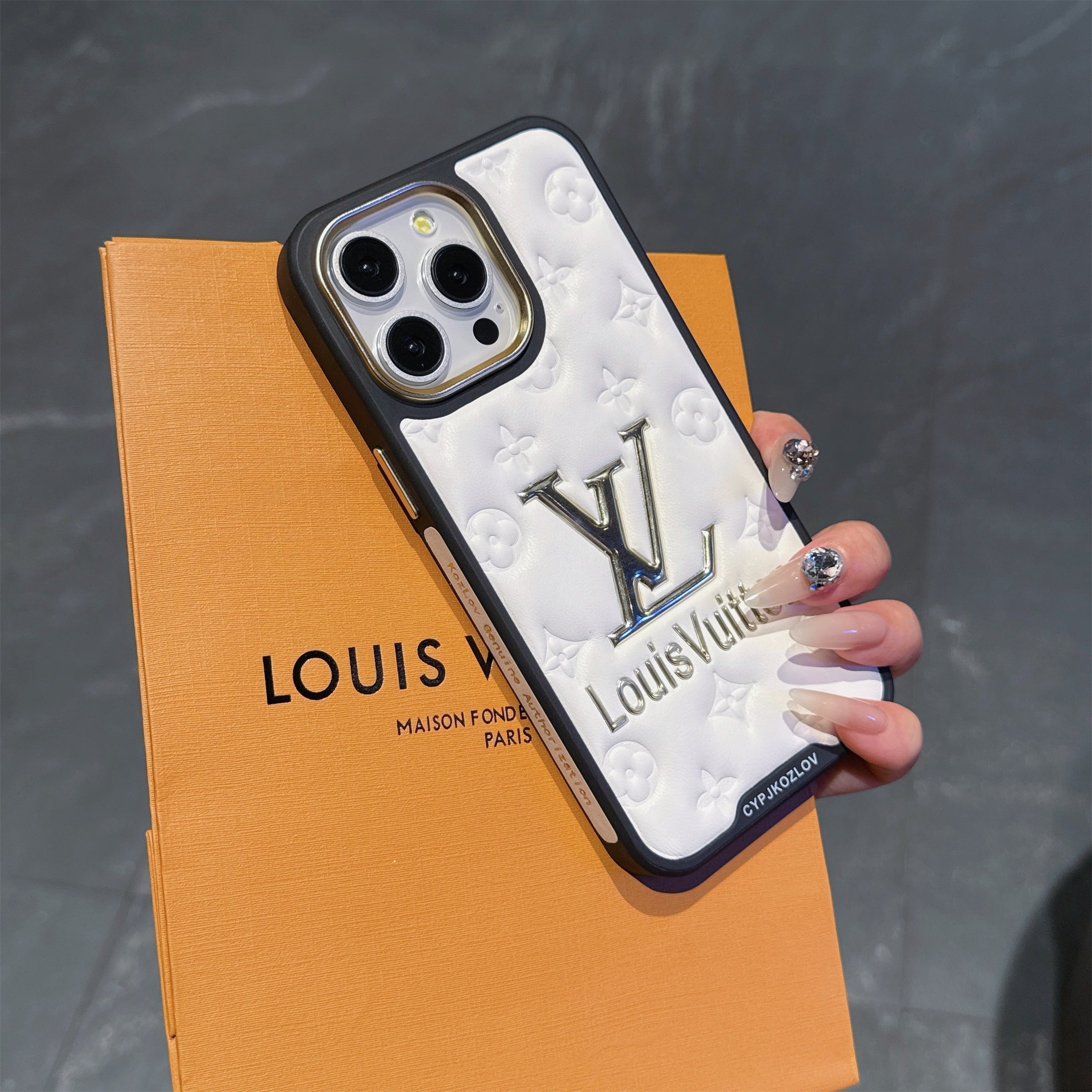 Finest Electroplated Classic Monogram Embossed Leather Apple iPhone Case